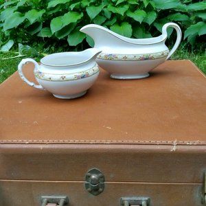 Antique Johnson Bros. England Gravy Boat and Creamer, Floral pattern